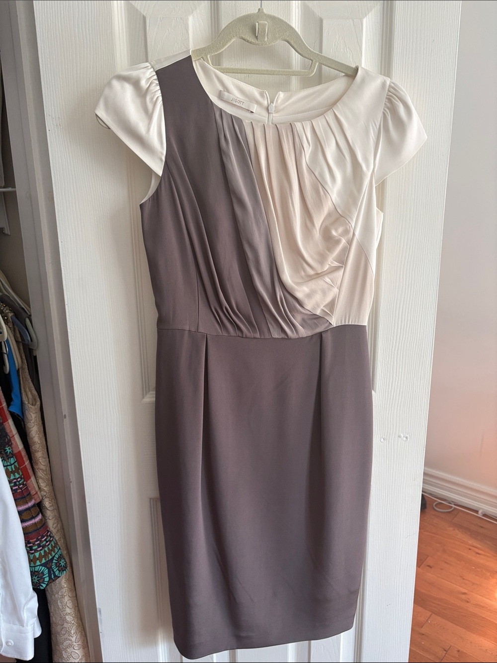 Two-Tone Midi Dress in Taupe and Cream